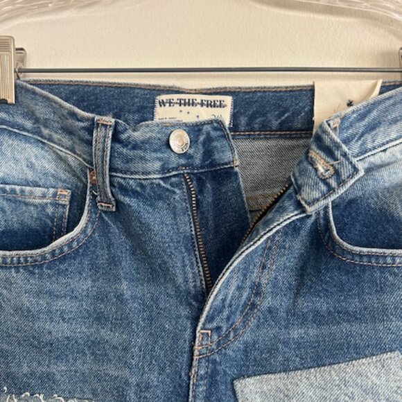 We The Free Free People Bare With Me Patchwork Straight Leg Denim Jeans 24 - Picture 4 of 16